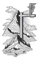 cross on a mountain peak tattoo design idea