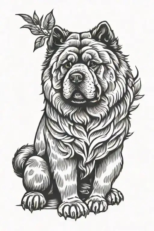 aesthetic smooth coat chow chow sitting facing forward tattoo design idea