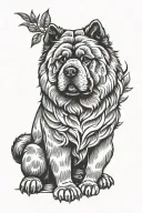 aesthetic smooth coat chow chow sitting facing forward tattoo design idea