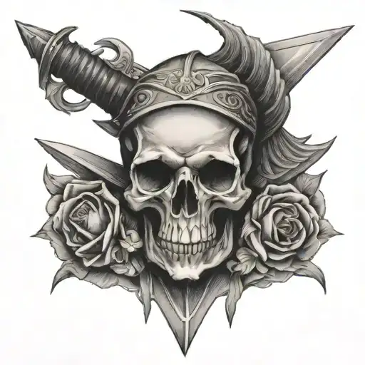 rook skull holding sword tattoo design idea