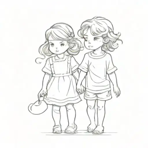 Older sister two little brothers holding hands tattoo design idea