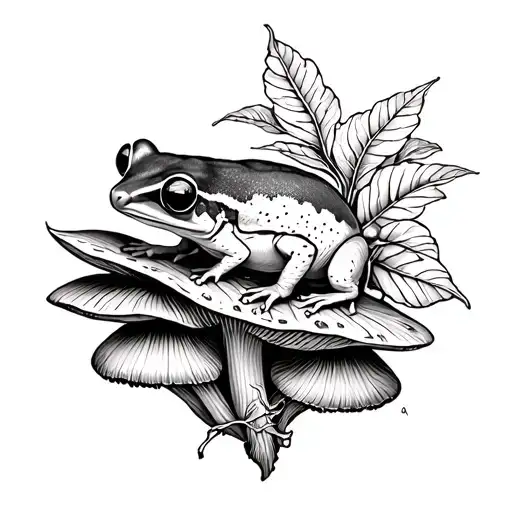 sleeve tattoo with mouse on mushrooms, a tree frog on a leaf tattoo design idea