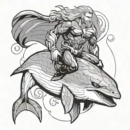 tattoo sketch stitch as aquaman riding an orca tattoo design idea