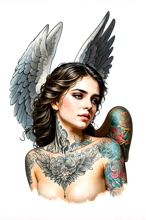 female angel with tattoos neck tattoo tattoo design idea