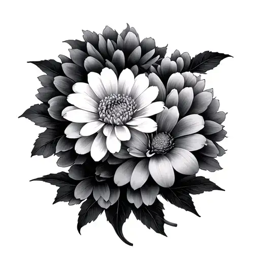 long Japanese chrysanthemums in negative tattoo design idea
