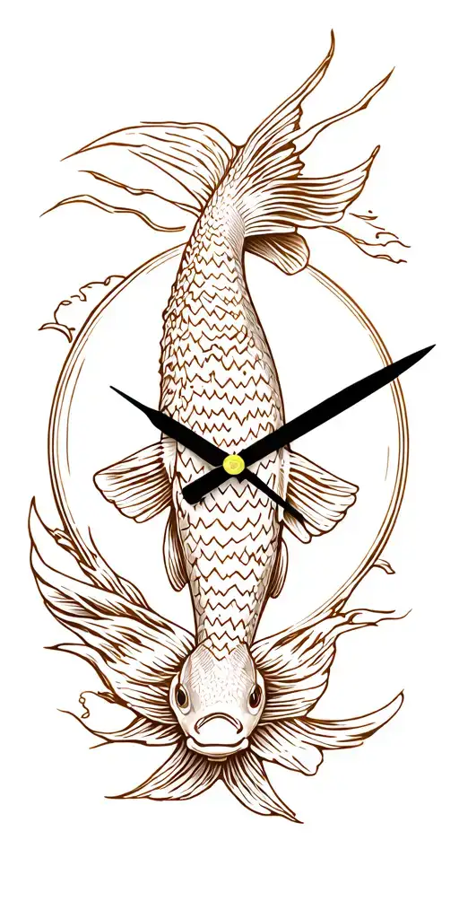 heaven beach koi fish clock tattoo design idea