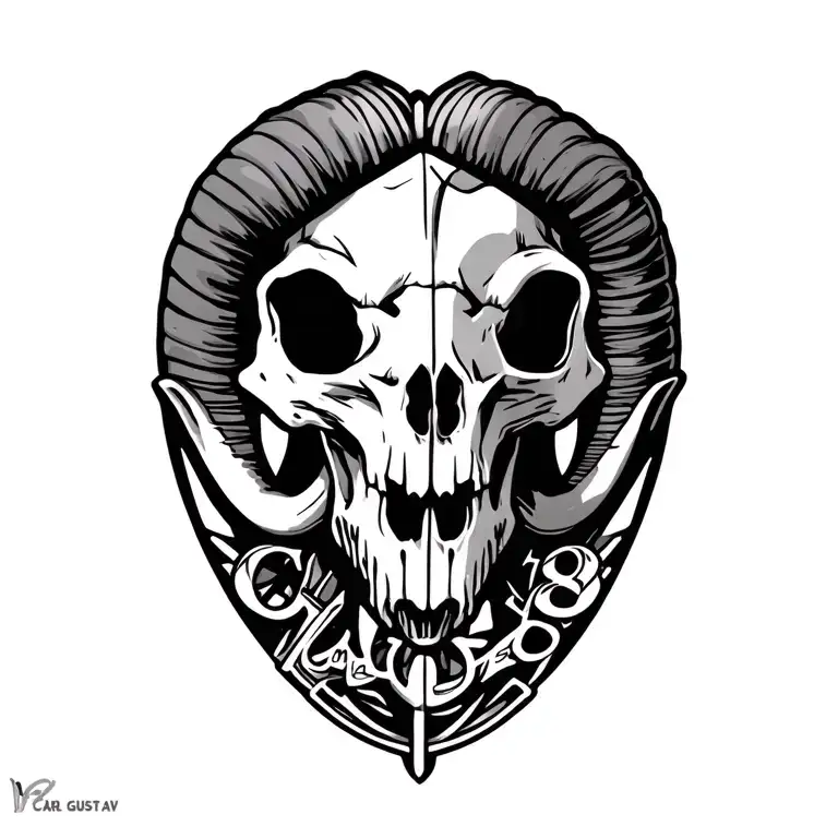 ram skull with a carl gustav and mag 58 crossed behind it tattoo design idea