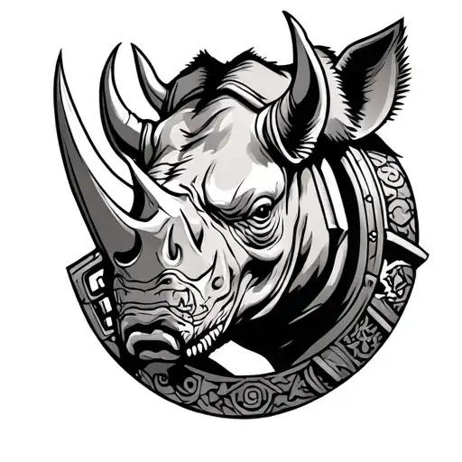 rhino head soldier with weapons tattoo design idea
