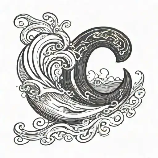 the letter c in cursive that looks like ocean tattoo design idea