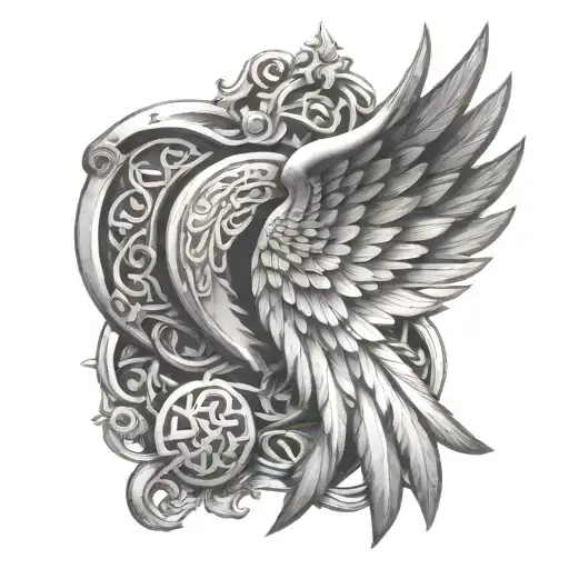 wing 3D intertwinded with celtic shield engraved tattoo design idea