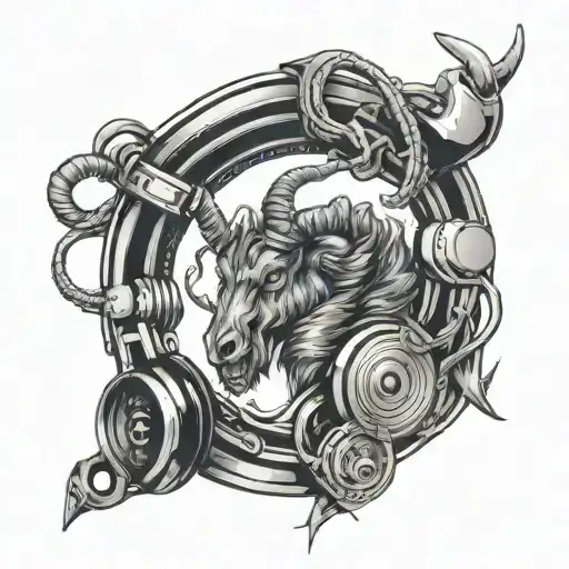 Capricorn symbol made of interconnected headphones representing music community tattoo design idea