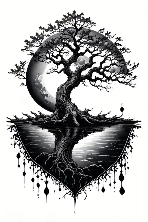 poison tree and moon tattoo design idea