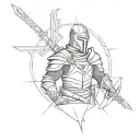 knights of crusades with bic cross around his shoulders , make photo from crusaders waist to head. minimalist tattoo tattoo design idea