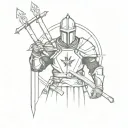 knights of crusades with bic cross around his shoulders , make photo from crusaders waist to head. minimalist tattoo tattoo design idea