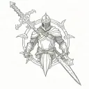 knights of crusades with bic cross around his shoulders , make photo from crusaders waist to head. minimalist tattoo tattoo design idea