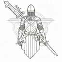 knights of crusades with bic cross around his shoulders , make photo from crusaders waist to head. minimalist tattoo tattoo design idea
