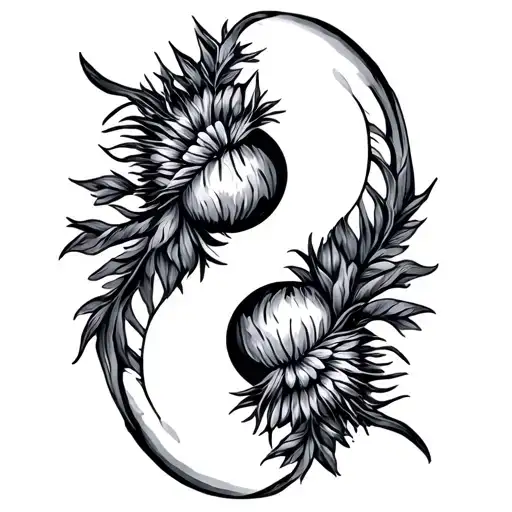 Ying Yang Scottish thistle intertwined tattoo design idea