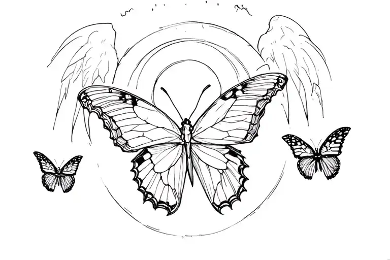 butterfly's flying up the gates to heaven tattoo sleeve up leg  tattoo design idea