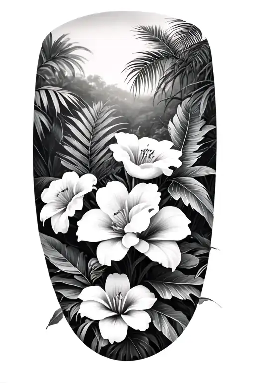 jungle flowers scene tattoo design idea