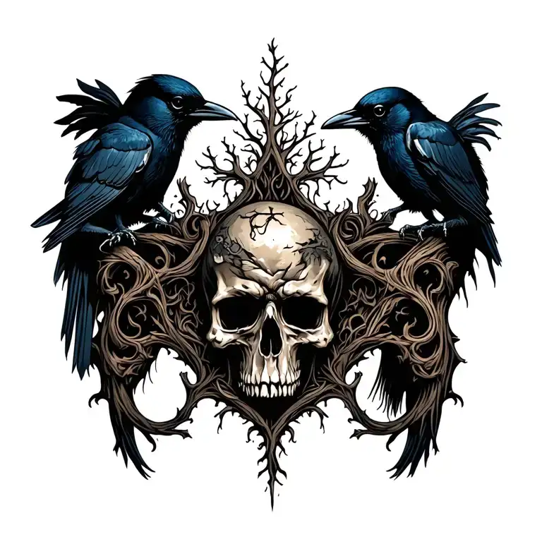 gangster angles incorporating elements like trees with crows tattoo design idea