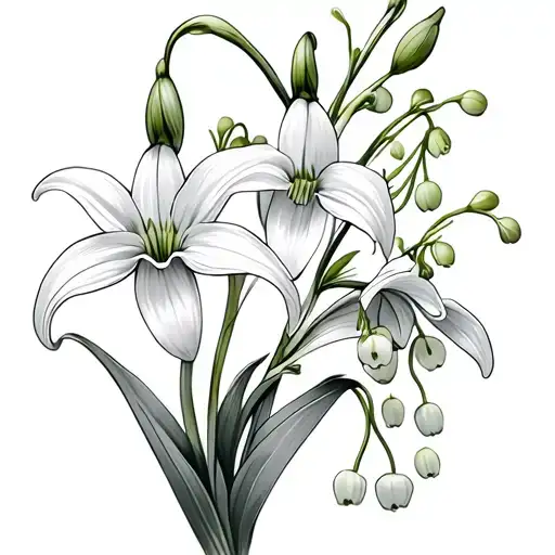 snowdrop, lily of the valley, and gladiolus flower tattoo design idea