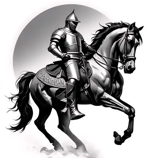 a knight in armor on his horse with his horse's left leg in the air tattoo design idea