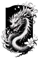 Chinese dragon coming out of smoke with cherry blossom in the background for man  tattoo design idea