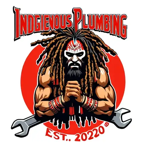 "Indigenous Plumbing Est. 2020" "Indigenous Plumbing Est. 2020" dreadlock face war painted Native American warrior holding wrench crossed tattoo design idea