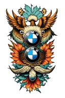 bmw logo into my body and something around that represent no risk means no story tattoo design idea