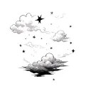 Clouds and wind stars tattoo design idea