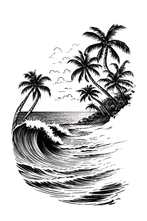 Ocean with waves and palm trees with beach tattoo design inspired tattoo design idea