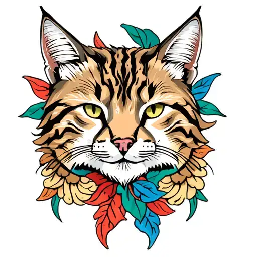 American traditional bobcat tattoo design idea