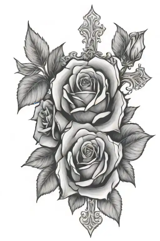 roses and cross luvthyfam  tattoo design idea