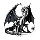 Skeletal Dragon with spider lilly wrapped tattoo design idea