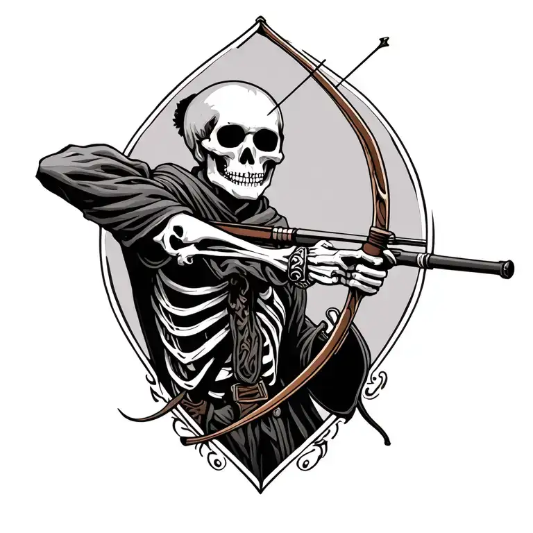 skeleton hunter aiming a bow tattoo design idea