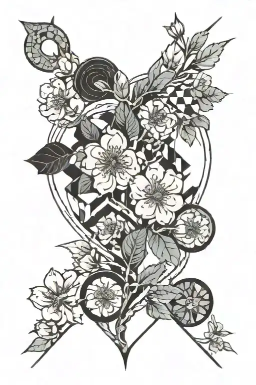 lunar poetic heart cherry blossoms tattoo design idea