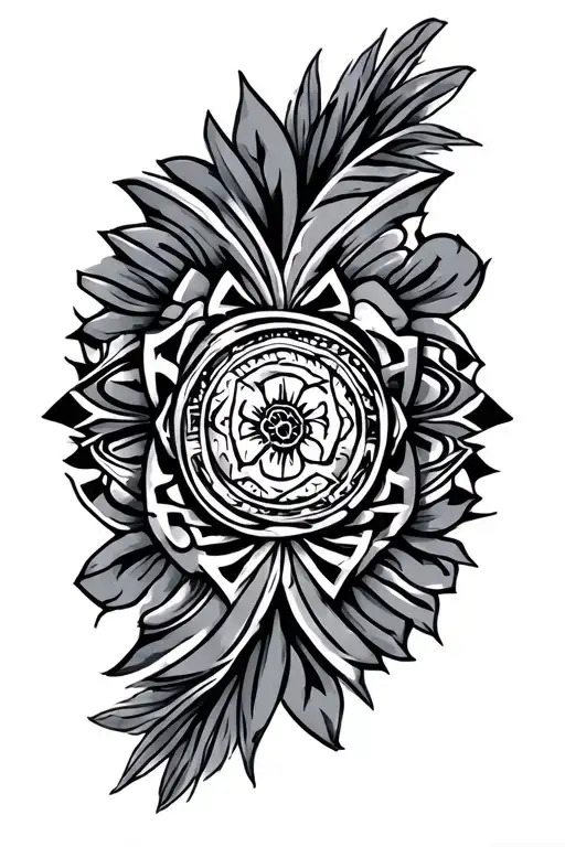 polynesian art deco sleeve geometric tattoo design idea