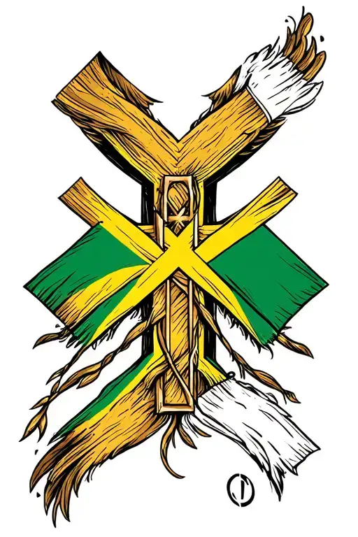 Jamaican flag in a Christian Cross tattoo tattoo design idea