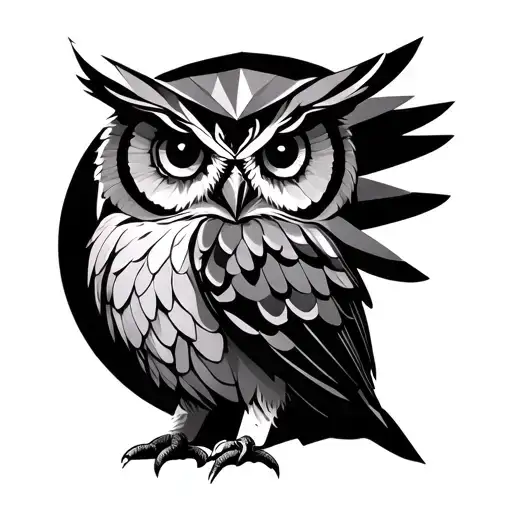 half geometric owl perched tattoo design idea