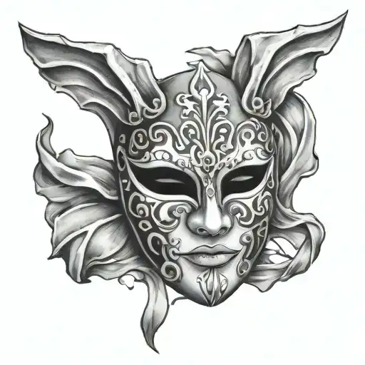 draw a tattoo of a broken venetian volto mask tattoo design idea