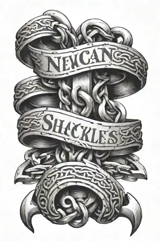 "New chains, same shackles" written in letters tattoo design idea