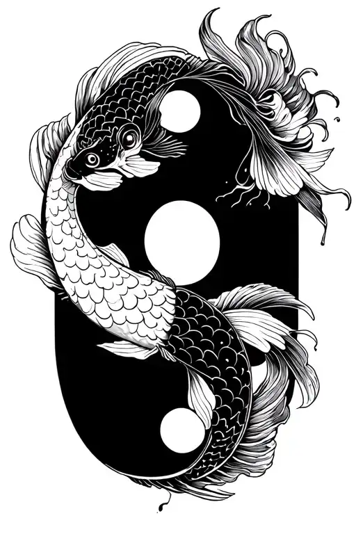 Japanese ying yang and koi fish tattoo design idea