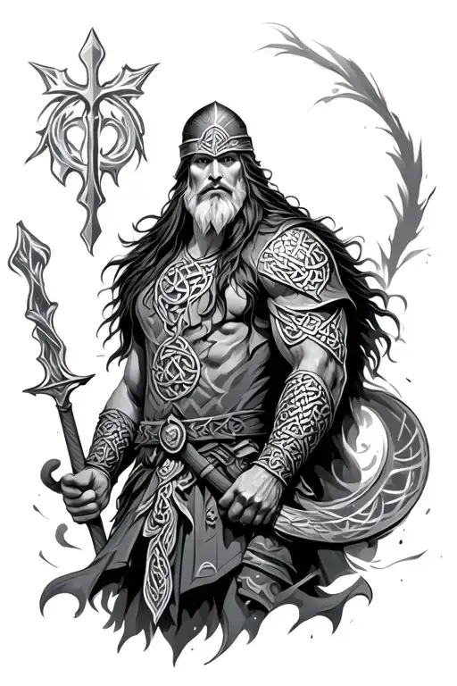 celtic warrior surrounded tattoo design idea