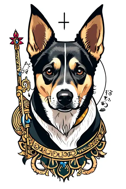 Isis god and dog tattoo design idea