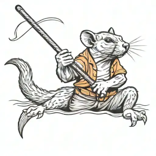 river rat with orange vest on holding a line tattoo design idea