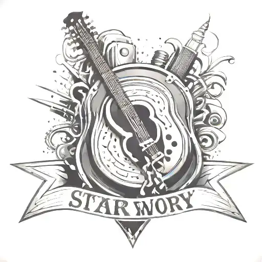 music lover with the name starbwoy for men at the back tattoo design idea