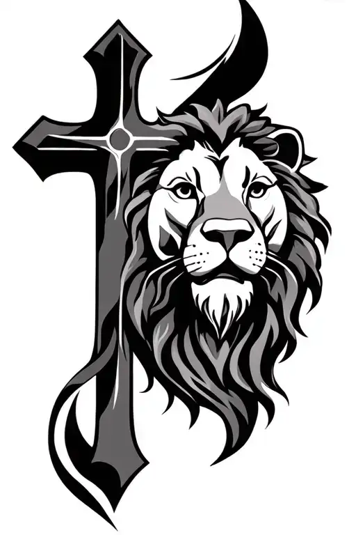 lion and cross tattoo tattoo design idea