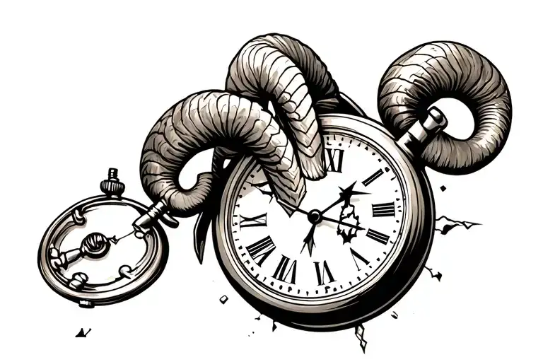 aries ram with a broken pocket watch tattoo design idea