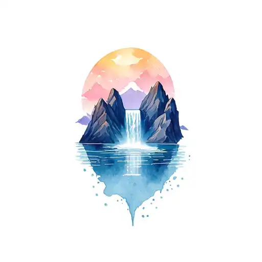 waterfall oasis mountains peace tattoo design idea