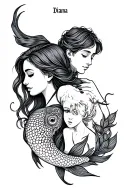 pisces, mom with son, Diana name, line tattoo tattoo design idea